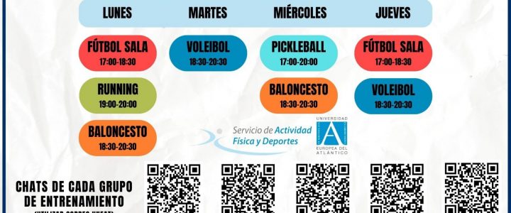 ¡Nuevas Actividades Deportivas! Horarios a Grupos de Entrenamiento – 2º Semestre